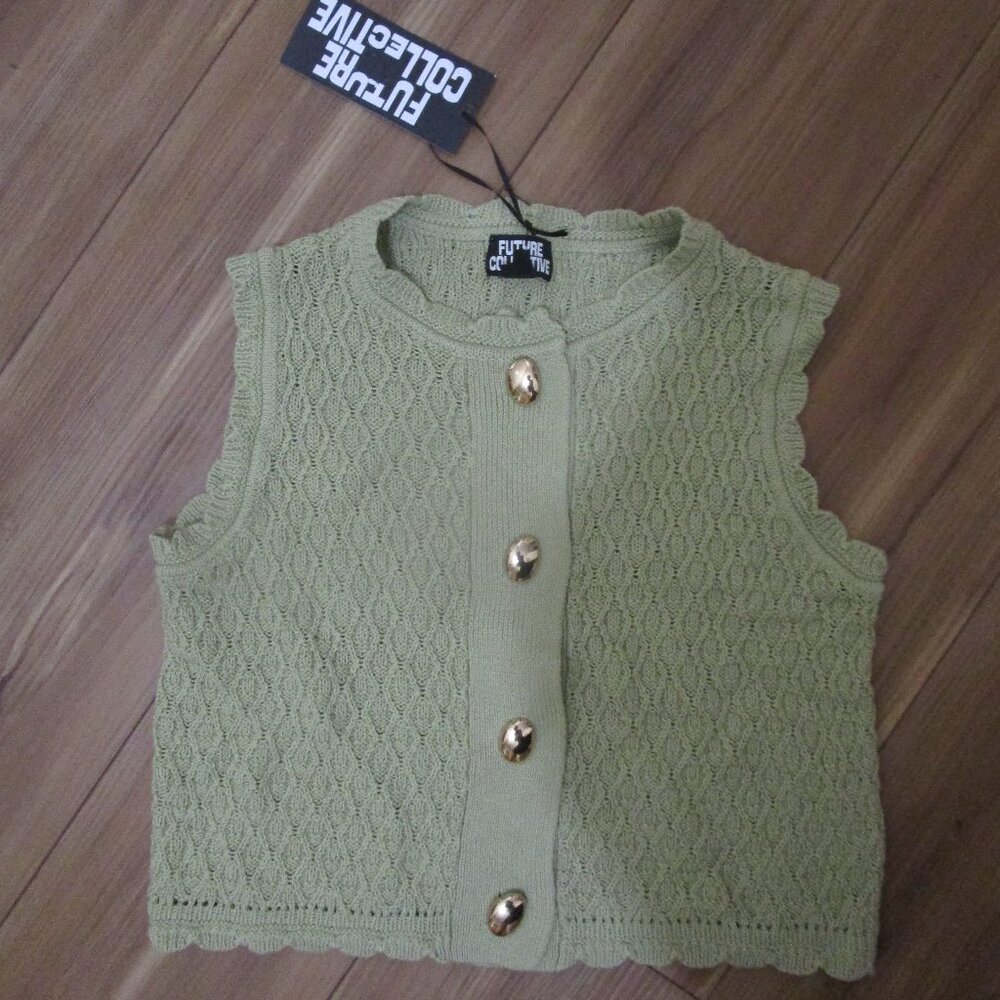 Future Collective Target NWT Women's Button-Front Green Sweater Vest gold button